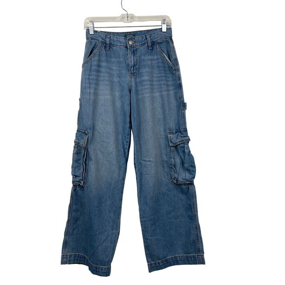 wild fable Denim - Wild Fable Womens Mid-Rise Baggy Cargo Jeans Blue Denim Size 2R Wide Leg Utility